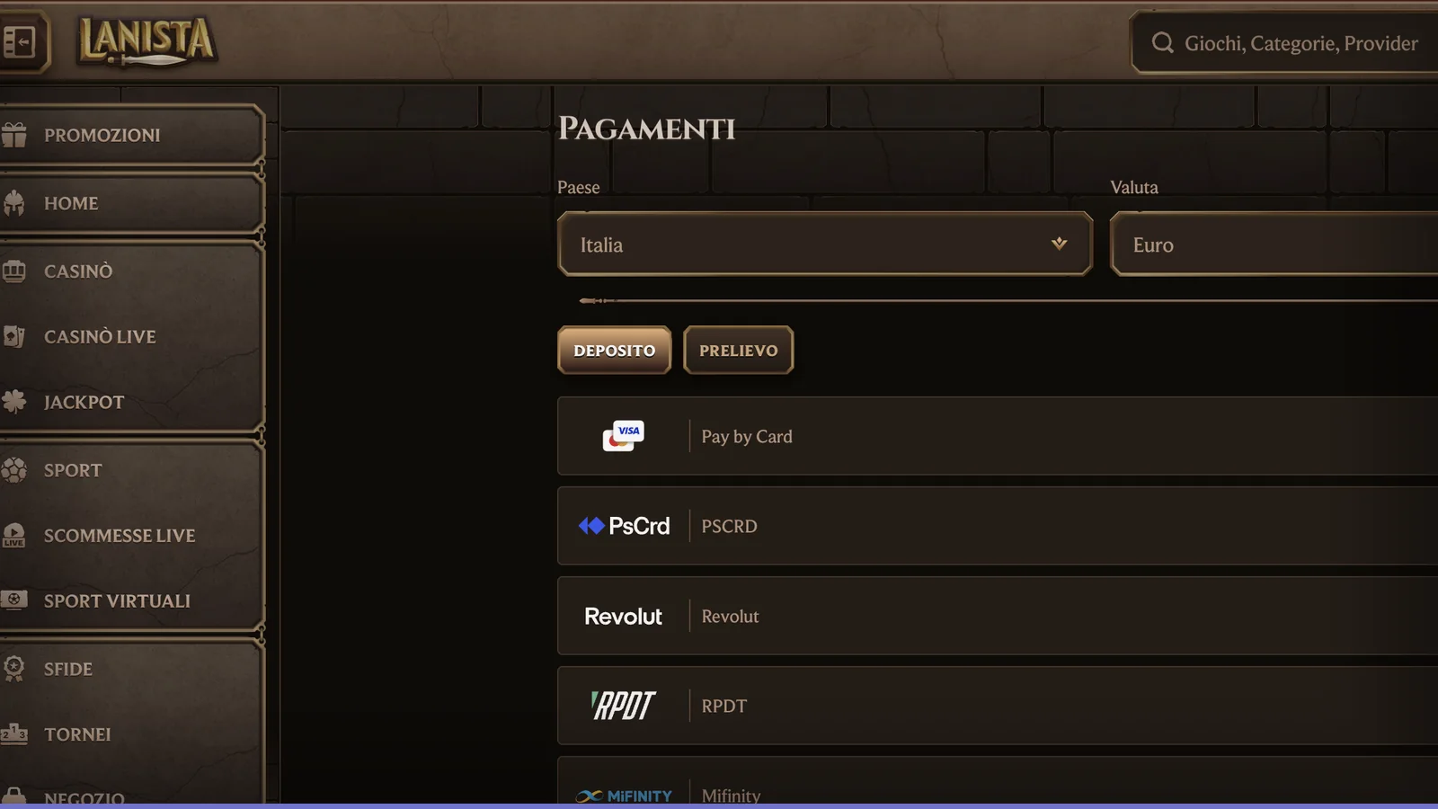 In questa pagina scegli paese e valuta per vedere i metodi